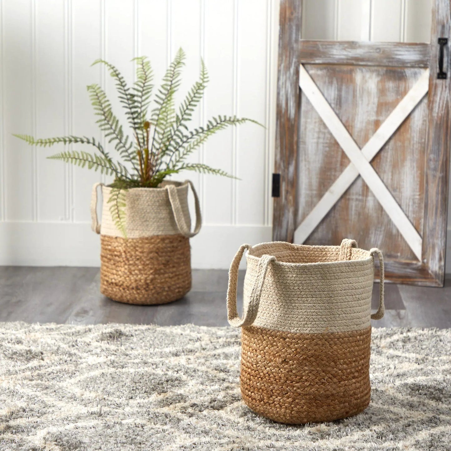 Planter set of 3, 12.5-inch natural jute and cotton planters with rope handles on Tampa Home & Garden Store