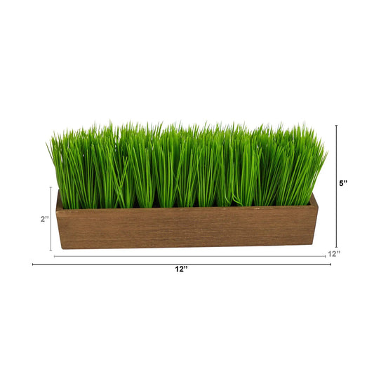 Grass artificial plant in decorative planter with dense green blades in wooden container on Tampa Home & Garden Store