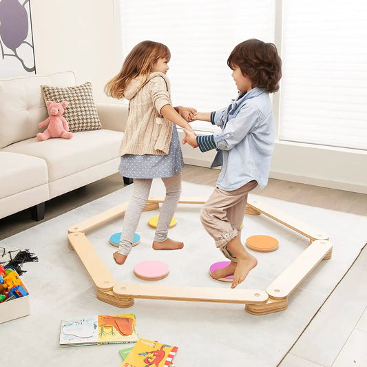 Kids wooden balance beam set with colorful stepping stones DirectDeals branding on Tampa Home & Garden Store