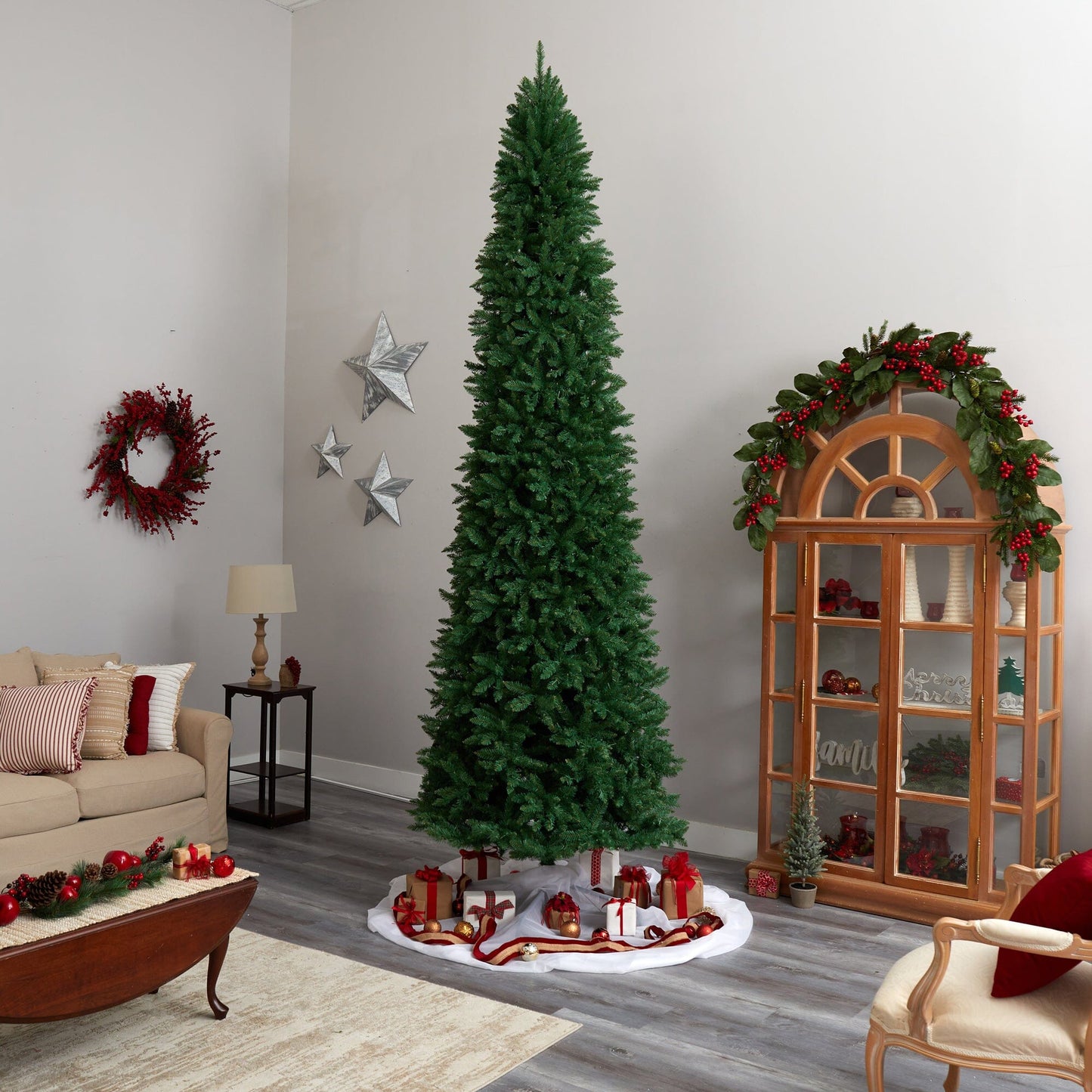 12’ Slim Green Mountain Pine Artificial Christmas Tree with 3235 Bendable Branches - Tampa Home & Garden Store