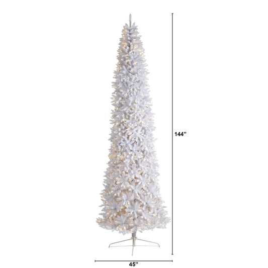 Slim white Christmas tree with 1100 warm white LED lights on Nearly Natural artificial tree on Tampa Home & Garden Store