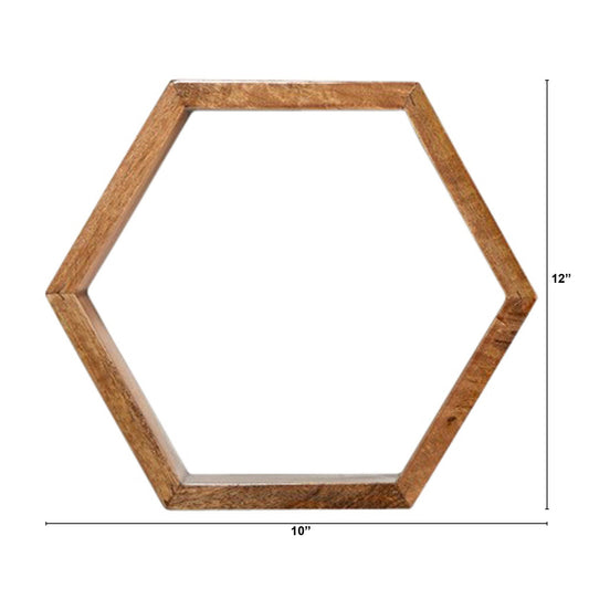 Wooden hexagon honeycomb wall shelf set of five, 12in tall by 10in wide, natural wood finish on Tampa Home & Garden Store
