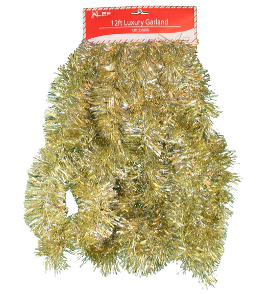 12 ft Deluxe Tinsel Garland Silver and Gold for holiday decor on Tampa Home & Garden Store