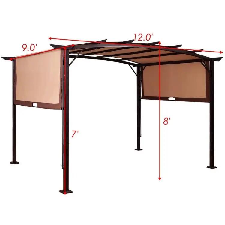 12 ft by 9 ft steel outdoor pergola gazebo canopy with brown fabric panels by HomePacific on Tampa Home & Garden Store