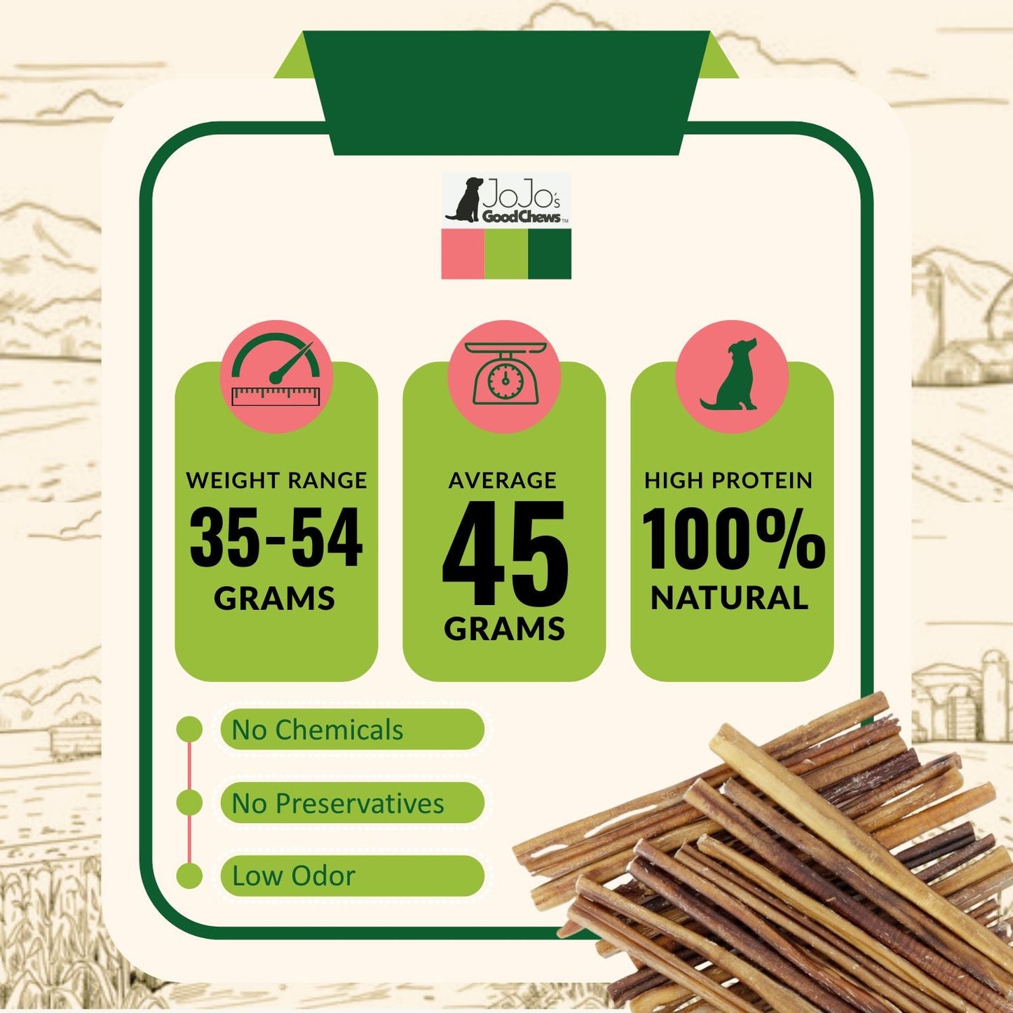 Golosinas naturales de carne de res para perros: ricas en nutrientes y proteínas, de 30 cm (paquete de 4)
