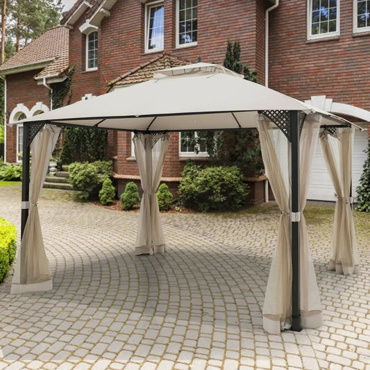 12’ x 10’Outdoor Double Top Patio Gazebo-Beige - Tampa Home & Garden Store