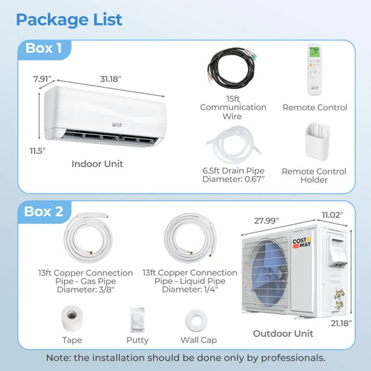 12000 BTU mini split AC SEER2 heat pump package: indoor/outdoor, remote, 15ft wire on Tampa Home & Garden Store