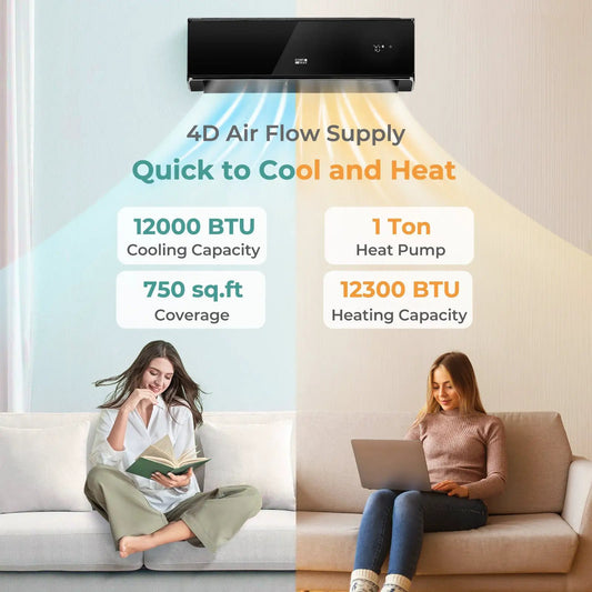 12000 BTU Wifi Mini Split AC and Heater by Cost Way, black WiFi-enabled wall-mounted unit on Tampa Home & Garden Store
