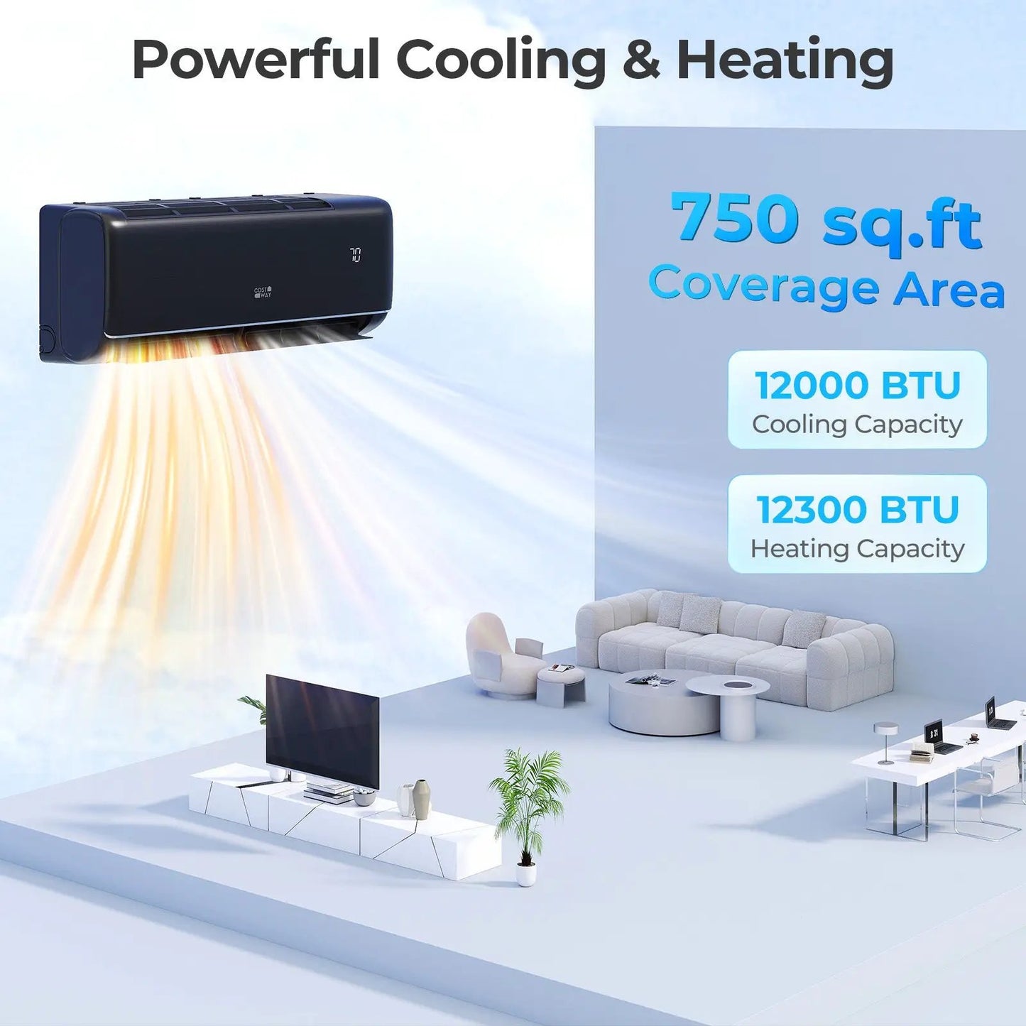 GreyVolt 12000 BTU WiFi Mini Split AC with Alexa wall-mounted black unit in showroom on Tampa Home & Garden Store
