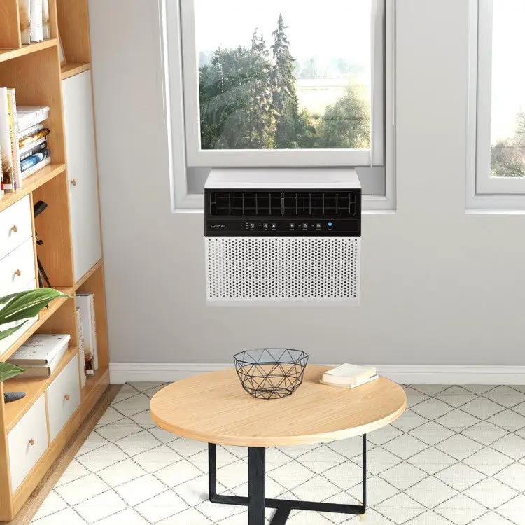 Window air conditioner with remote and LED panel, white DirectDeals unit mounted in a window on Tampa Home & Garden Store
