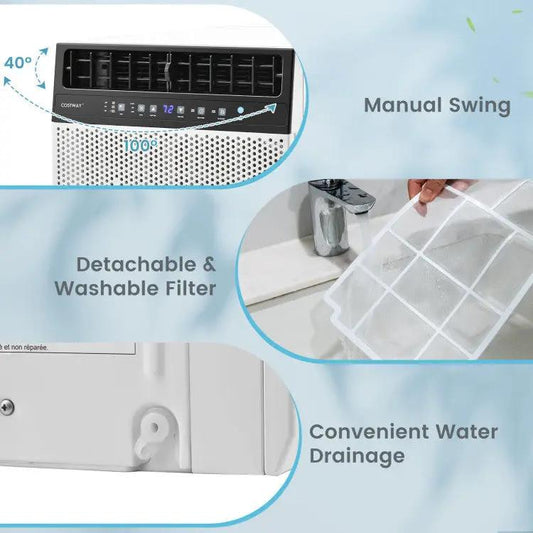 Window air conditioner with remote and LED panel, detachable washable filter, manual swing on Tampa Home & Garden Store