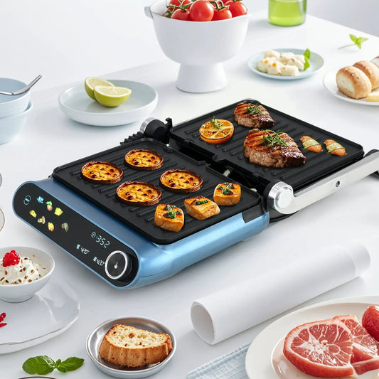1200W Panini Press Grill with LED Display and 7 Grilling Modes-Blue - Tampa Home & Garden Store