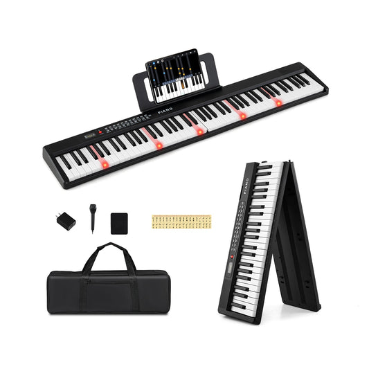 88 Key Foldable Piano Keyboard Portable Semi Weighted Electric Piano-Black - Tampa Home & Garden Store