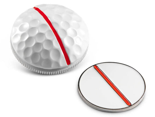 One Rail Ball Marker white 3D golf marker with red rail for precise green alignment on Tampa Home & Garden Store