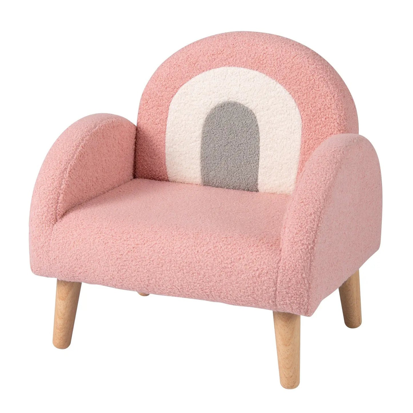 Kids Armchair DirectDeals pink boucle fabric with comfy backrest and rainbow back panel on Tampa Home & Garden Store