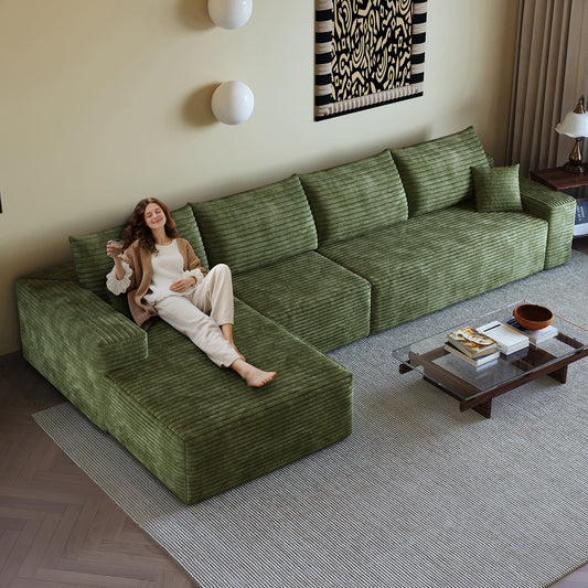 135in Cloud sectional sofa with L-shaped chaise in olive green corduroy by HouseOfZazla on Tampa Home & Garden Store