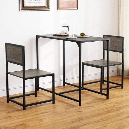 3 Piece Dining Set With Table and Metal Frame black metal frame wood-grain panels 2 chairs on Tampa Home & Garden Store