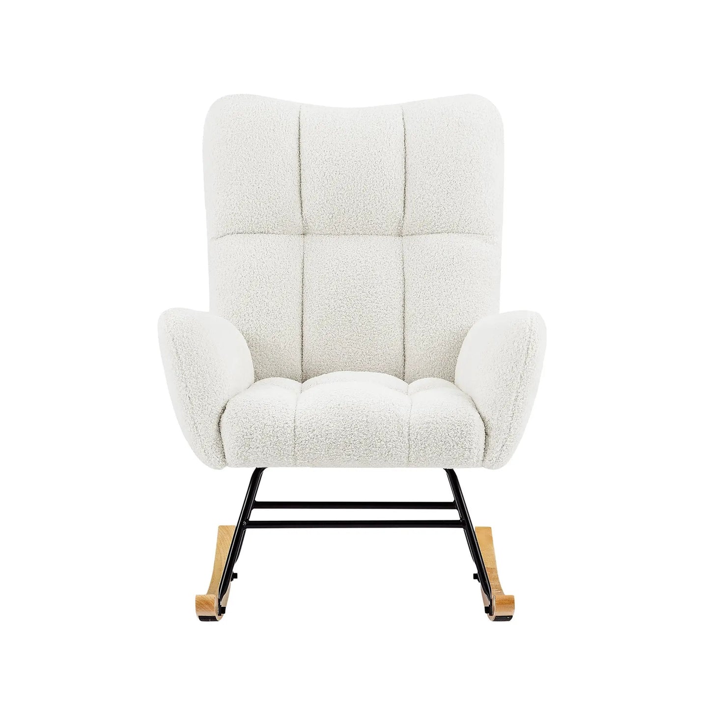 Off-white teddy fabric rocking chair with plush upholstery and wooden rocker base on Tampa Home & Garden Store