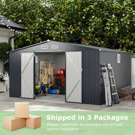 DirectDeals 12x9.8 ft gray metal outdoor shed with lockable double doors on Tampa Home & Garden Store