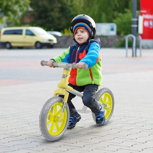 12 Inch balance bike rotatable handlebar for kids with yellow wheels and gray frame on Tampa Home & Garden Store