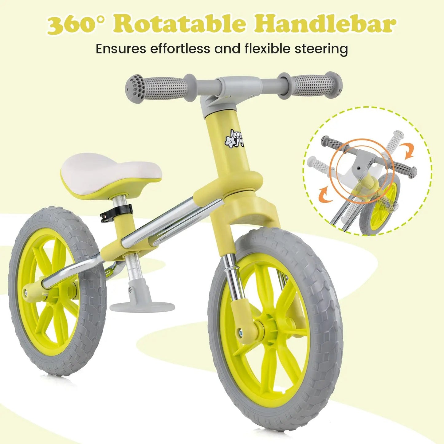 12 Inch Balance Bike with Adjustable Seat and Rotatable Handlebar-Green - Tampa Home & Garden Store