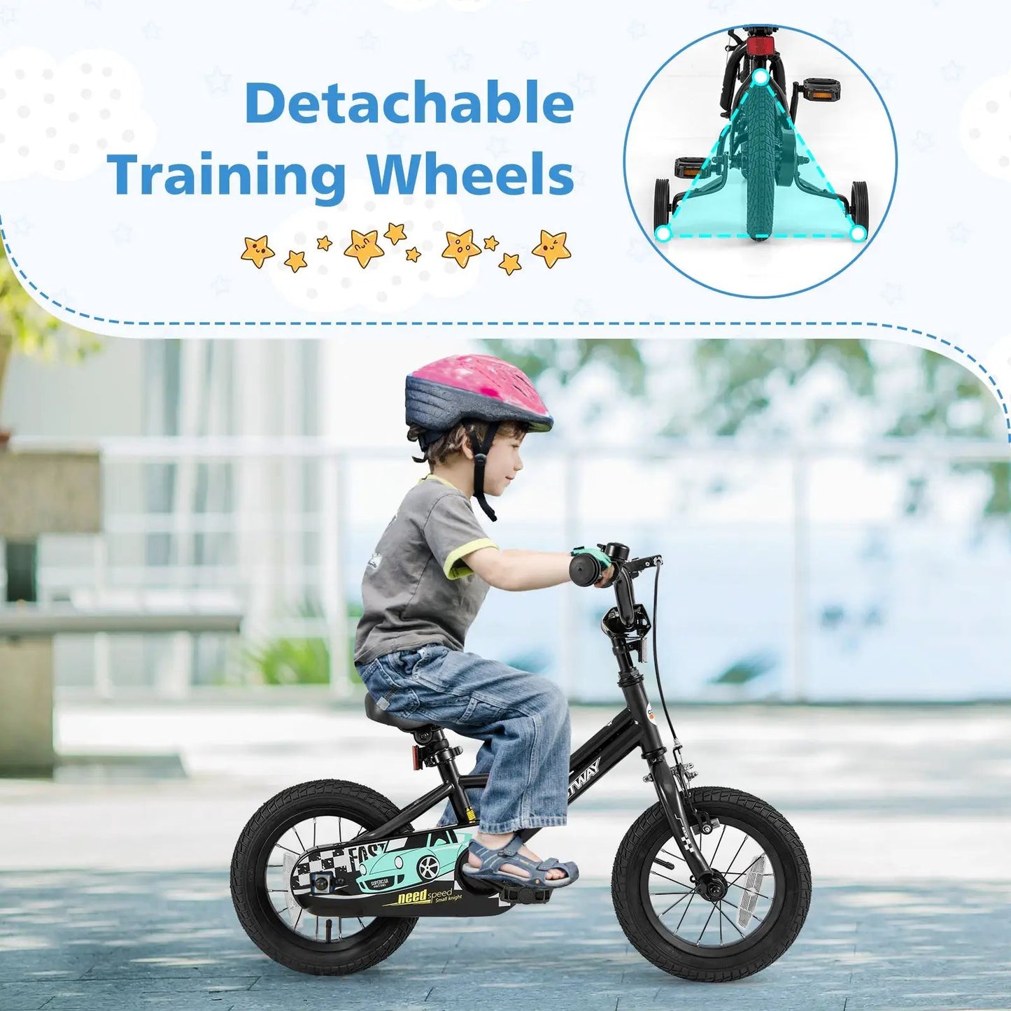 12 Inch Kids Bike Adjustable for 3-4 Years Old with Low-Step Frame - Tampa Home & Garden Store
