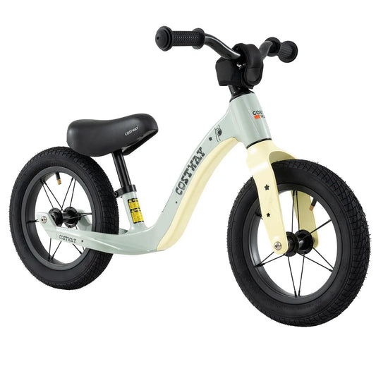 12-inch balance bike with rotatable handlebar, green frame, black Costway seat and rugged tires on Tampa Home & Garden Store