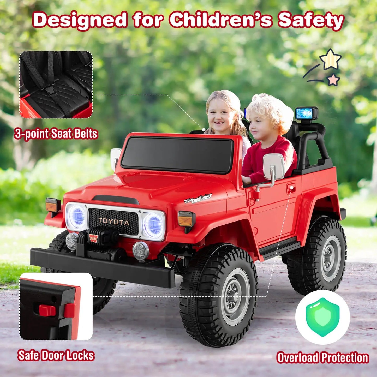 12V 2-Seat Licensed Kids Ride On Toyota FJ40 Car with 2.4G Remote Control-Black - Tampa Home & Garden Store