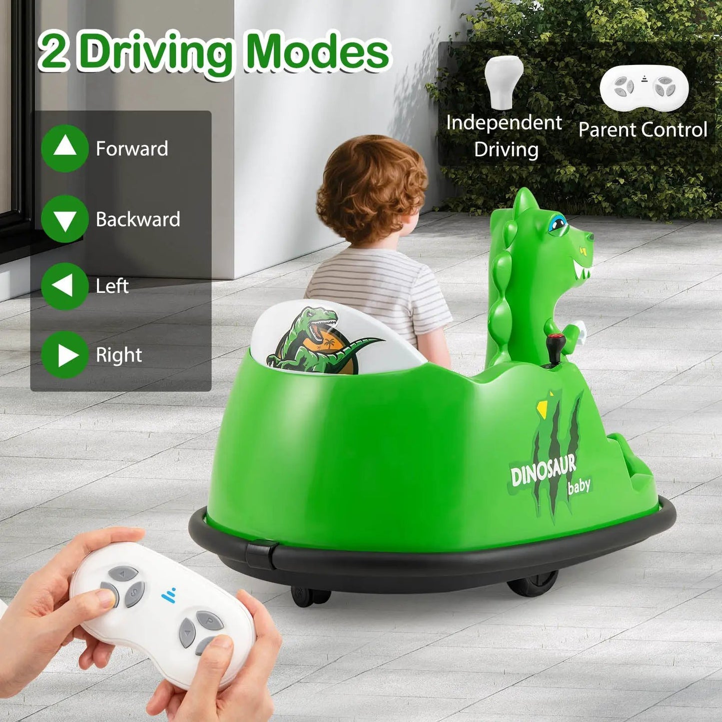 12V green dinosaur bumper car with remote control on Tampa Home & Garden Store