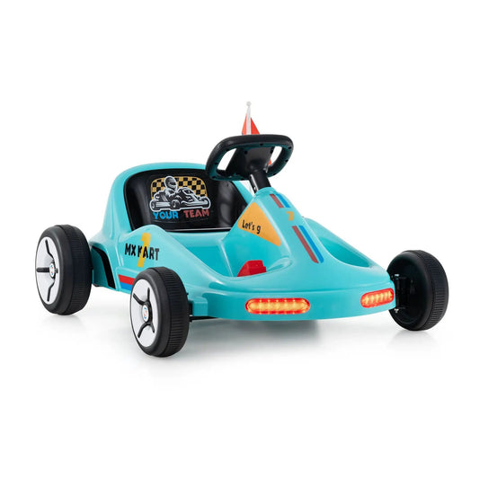 12V electric go kart for kids turquoise with steering wheel and race graphics DirectDeals on Tampa Home & Garden Store
