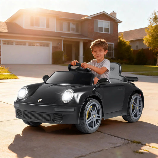 12V Electric Ride On Car Licensed RUF CTR, black with gray wheels on Tampa Home & Garden Store