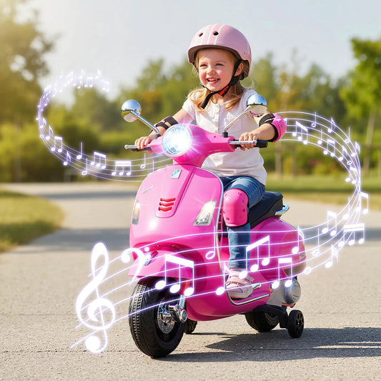 12V Vespa licensed kids electric motorcycle with music pink ride-on scooter for children on Tampa Home & Garden Store