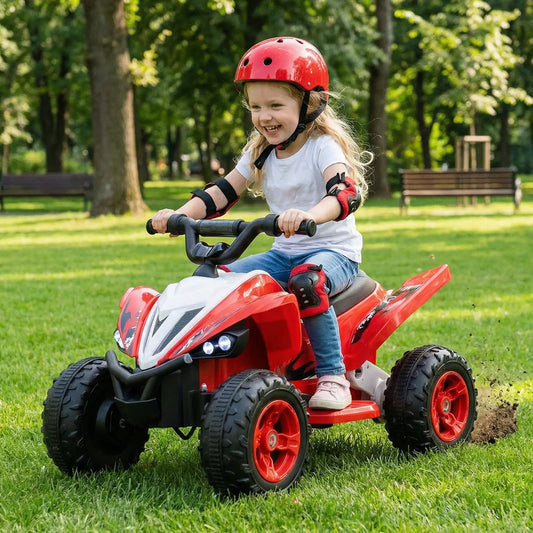 12V Kids Ride on ATV Quad with LED Lights, red body, rugged tires, DirectDeals on Tampa Home & Garden Store