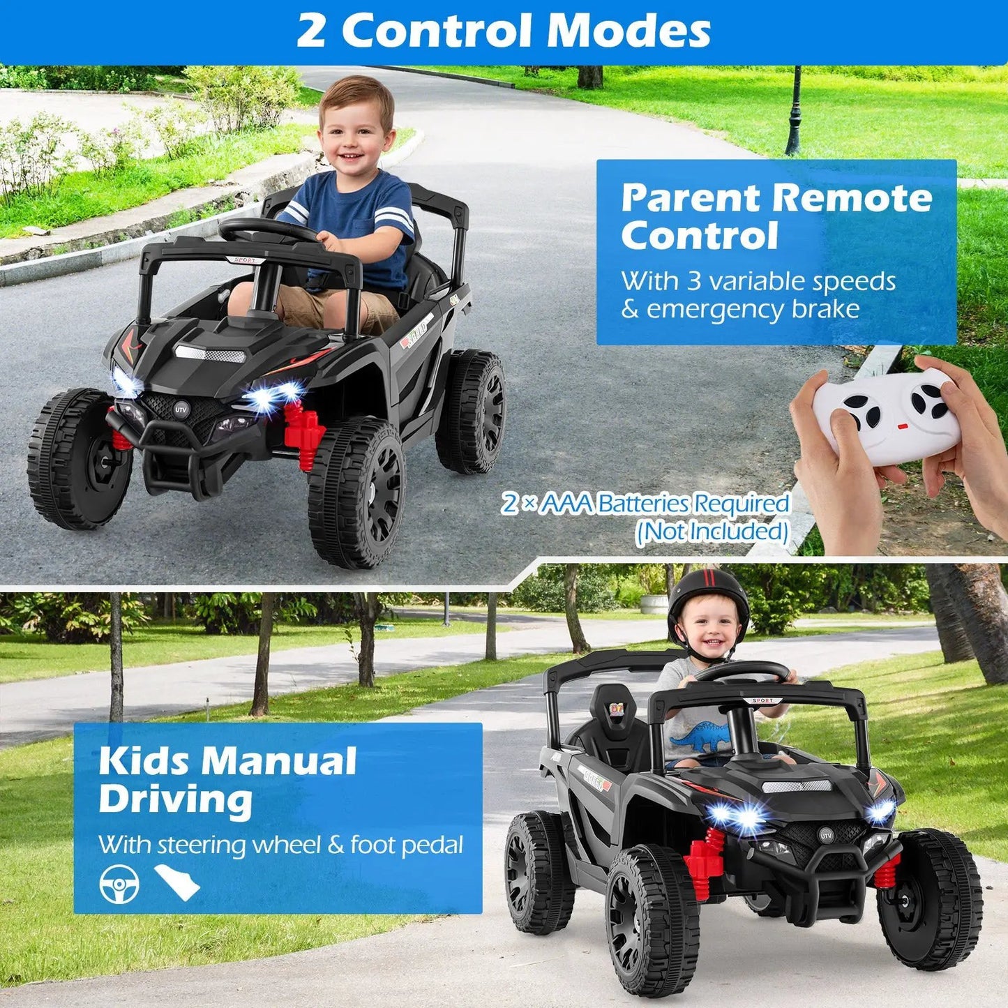 2x Black 12V Kids Ride On UTV with LED lights DirectDeals on Tampa Home & Garden Store