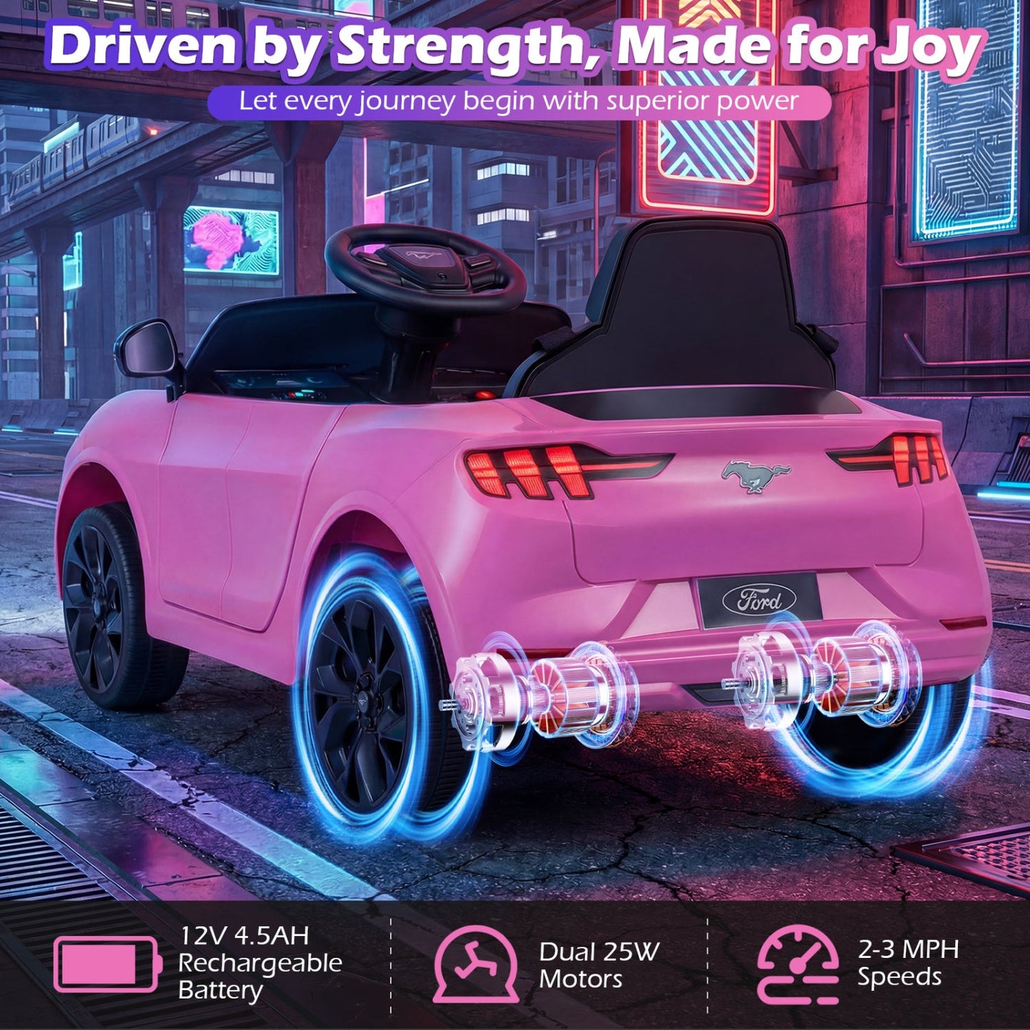 12V Ford Mach E Kids Ride Car pink with horn, DirectDeals, electric riding vehicle on Tampa Home & Garden Store