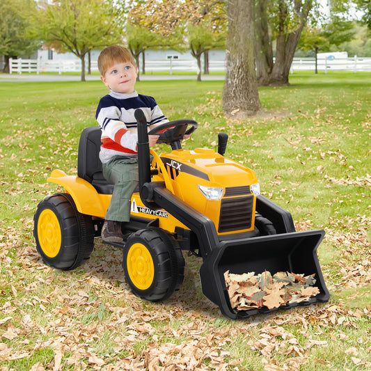 12V Kid's Ride on Excavator with Adjustable Digging Bucket-Yellow - Tampa Home & Garden Store