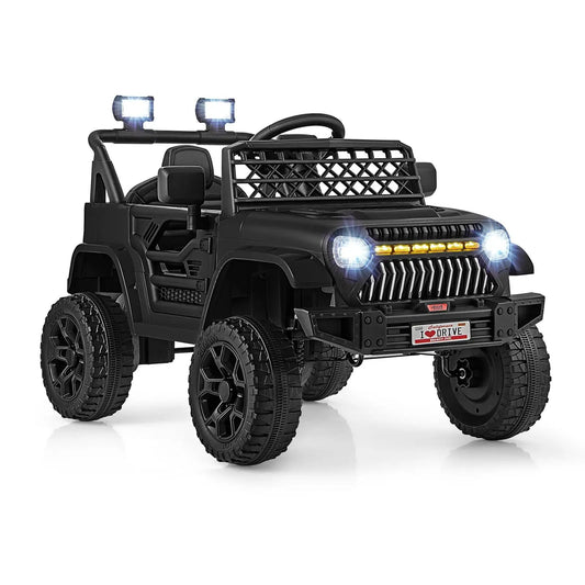 12V Kids Ride-on Truck with Parental Remote by DirectDeals, black off-road jeep with LED headlights on Tampa Home & Garden Store