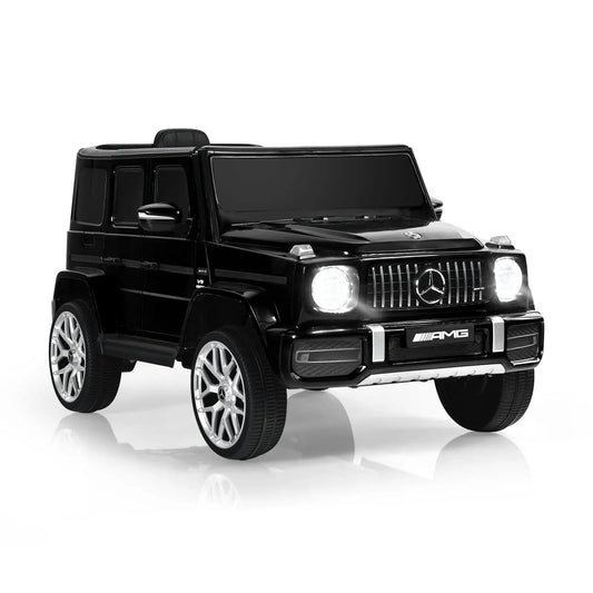 12V Mercedes-Benz G63 licensed kids ride-on car, black with Mercedes emblem on Tampa Home & Garden Store