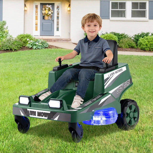 12V ride-on lawn mower for kids with dual sticks, green body DirectDeals on Tampa Home & Garden Store