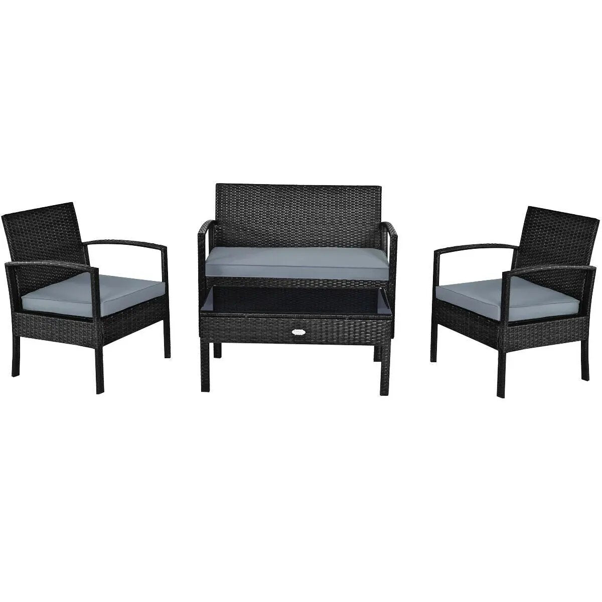 4 Pieces Patio Rattan Cushioned Furniture Set with Loveseat and Table -Brown - Tampa Home & Garden Store