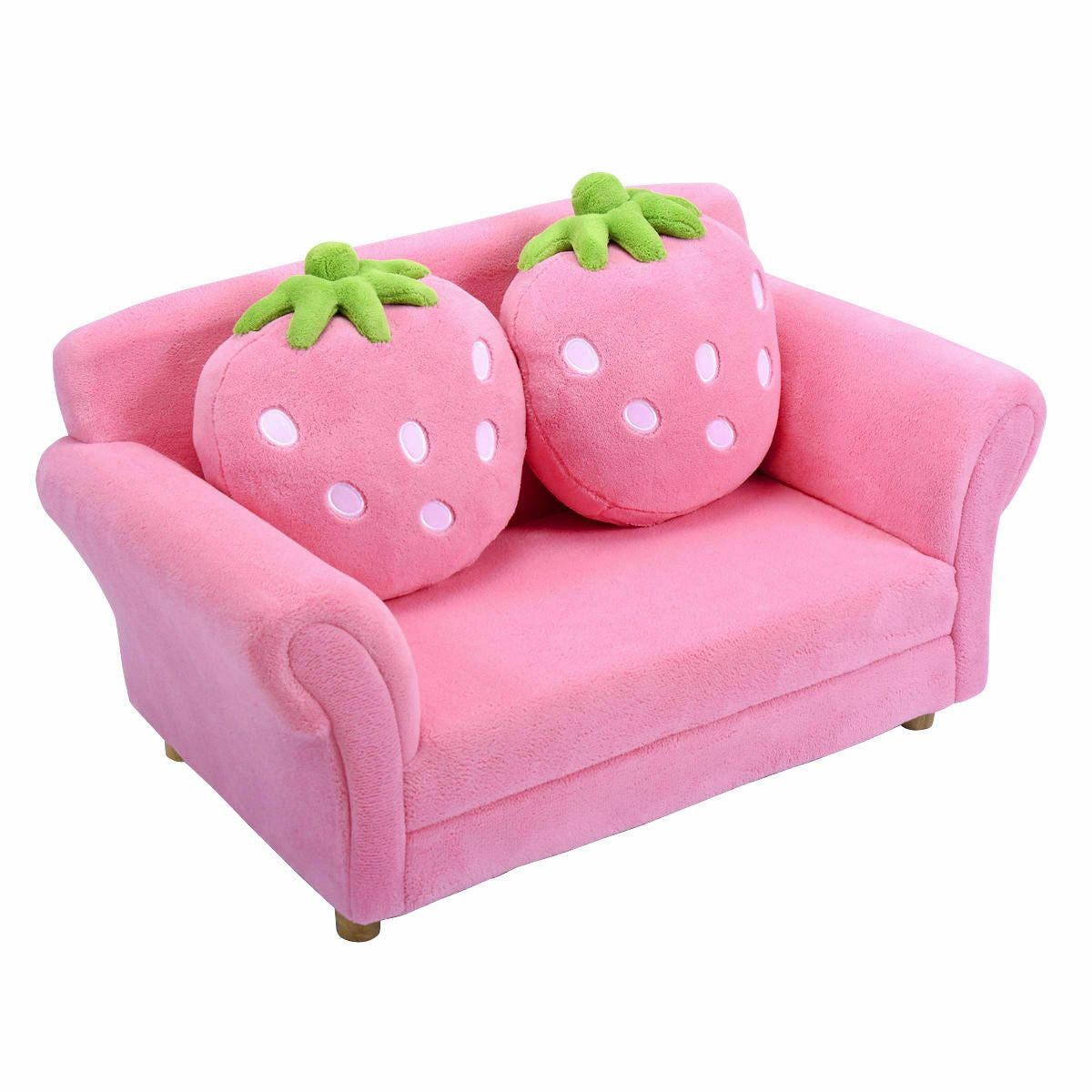 Kids strawberry armchair sofa pink with 2 plush strawberry pillows on Tampa Home & Garden Store