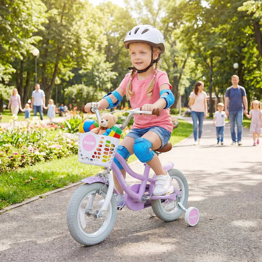 DirectDeals Kids Bike 12 Inch with training wheels, lavender frame and front storage basket on Tampa Home & Garden Store