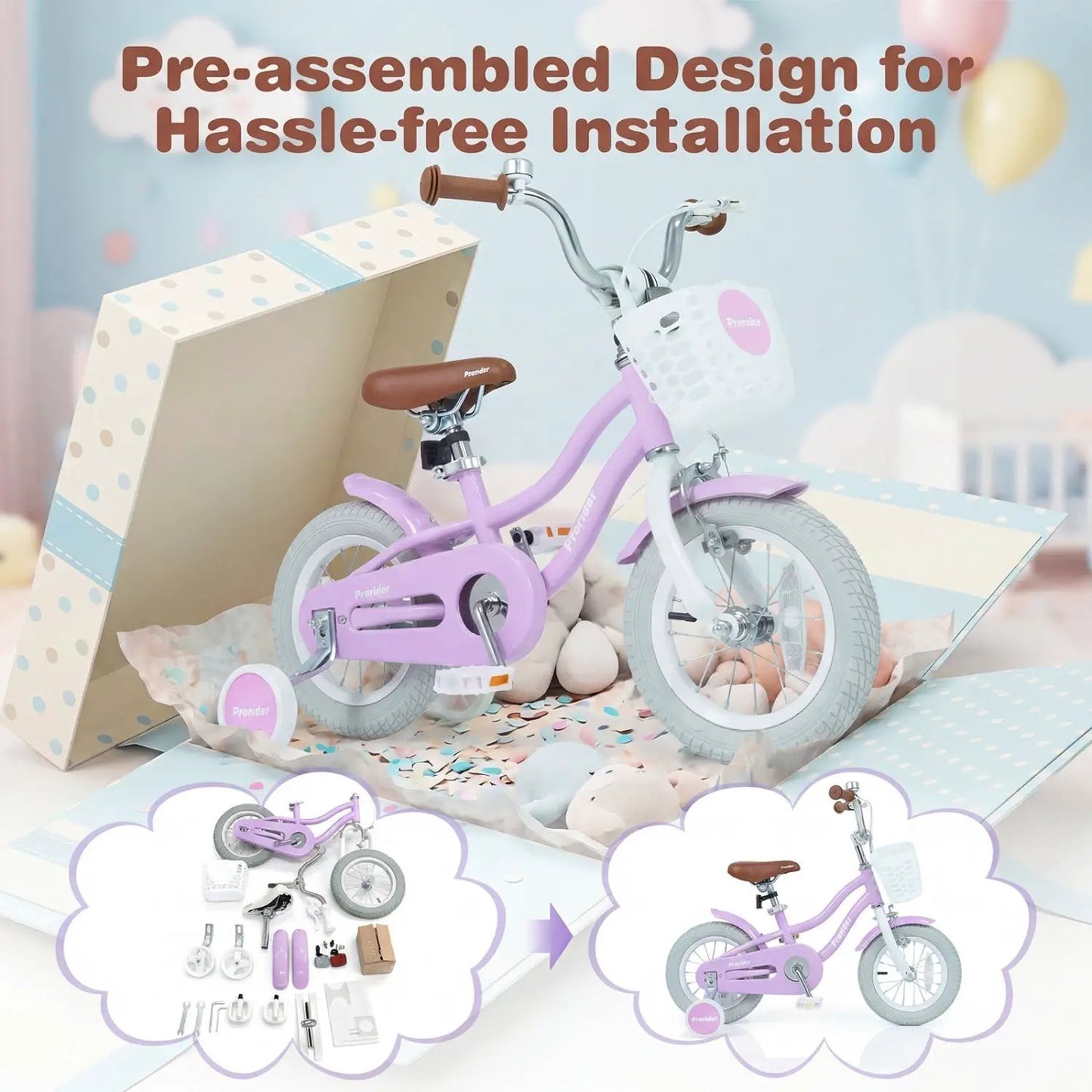 Kids 12-Inch Bike with Training Wheels and Basket