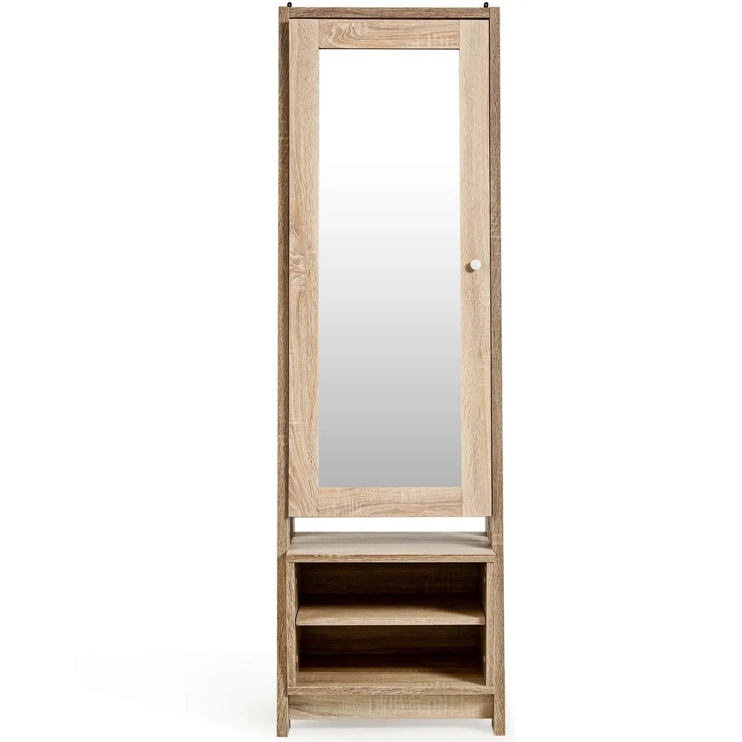 2-in-1 Wooden Cosmetics Storage Cabinet with Full-Length Mirror and Bottom Rack - Tampa Home & Garden Store