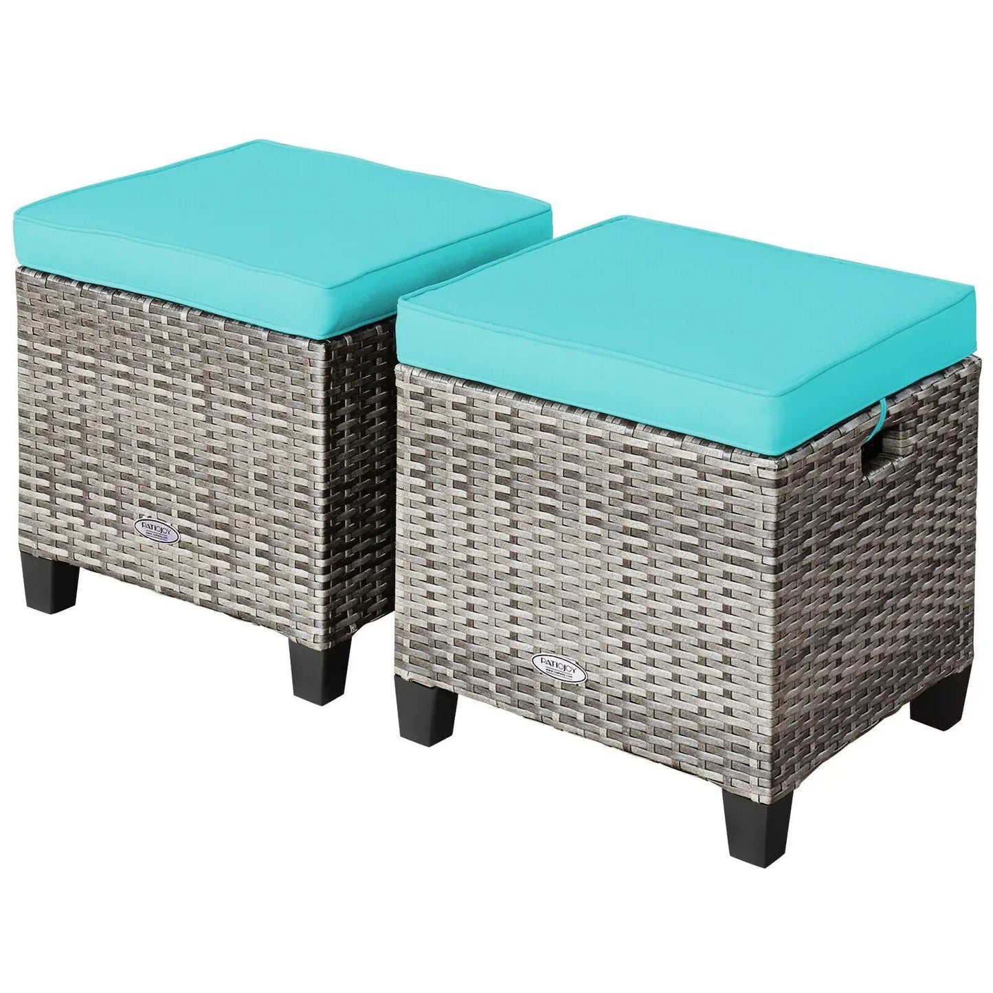 2PCS Patio Rattan Wicker Ottoman Seat with Removable Cushions-Red - Tampa Home & Garden Store