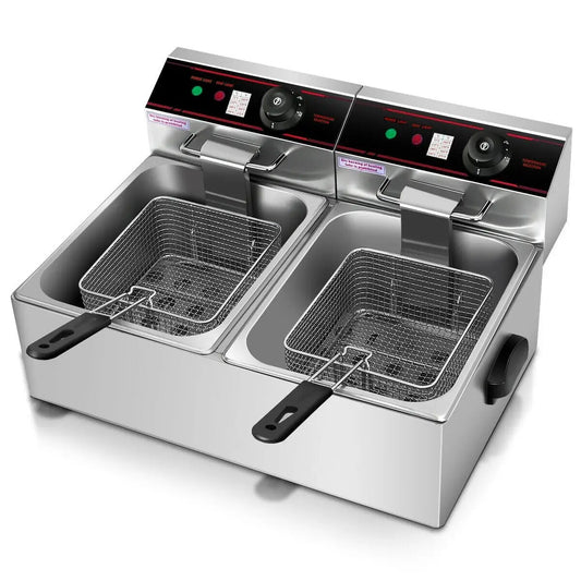 DirectDeals 3400W dual-tank electric countertop deep fryer with two stainless steel baskets on Tampa Home & Garden Store