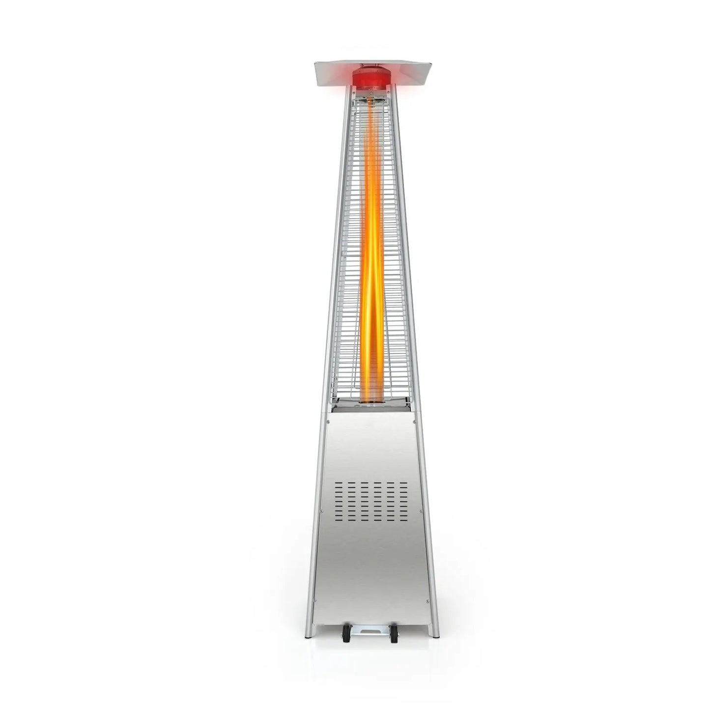 DirectDeals 42000 BTU pyramid patio heater with wheels, stainless steel, tall slim profile on Tampa Home & Garden Store