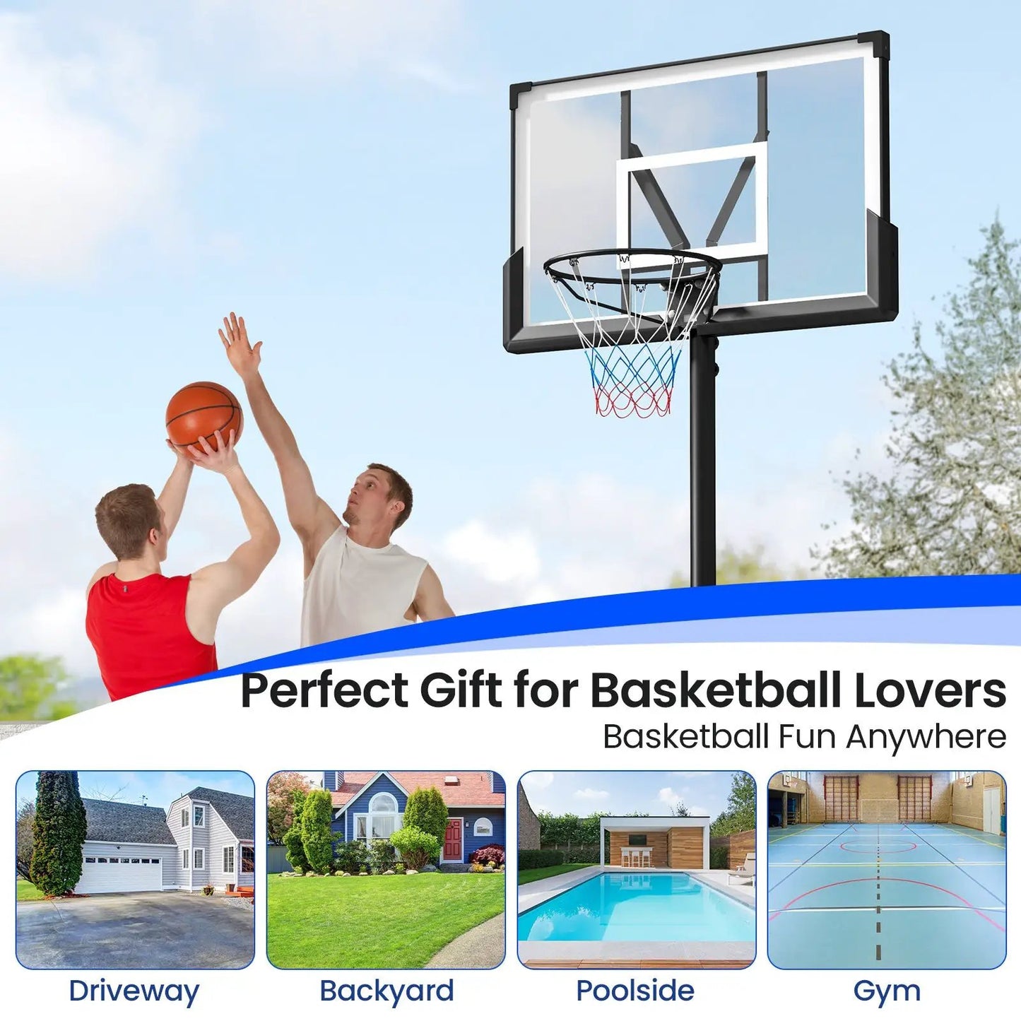 Portable outdoor basketball hoop with adjustable height, clear backboard DirectDeals on Tampa Home & Garden Store