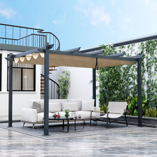 10 x 13 Feet Outdoor Aluminum Retractable Pergola Canopy Shelter-Beige - Tampa Home & Garden Store
