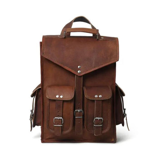 Prehistoric Convertible Backpack Messenger Bag brown leather laptop backpack with side pockets on Tampa Home & Garden Store